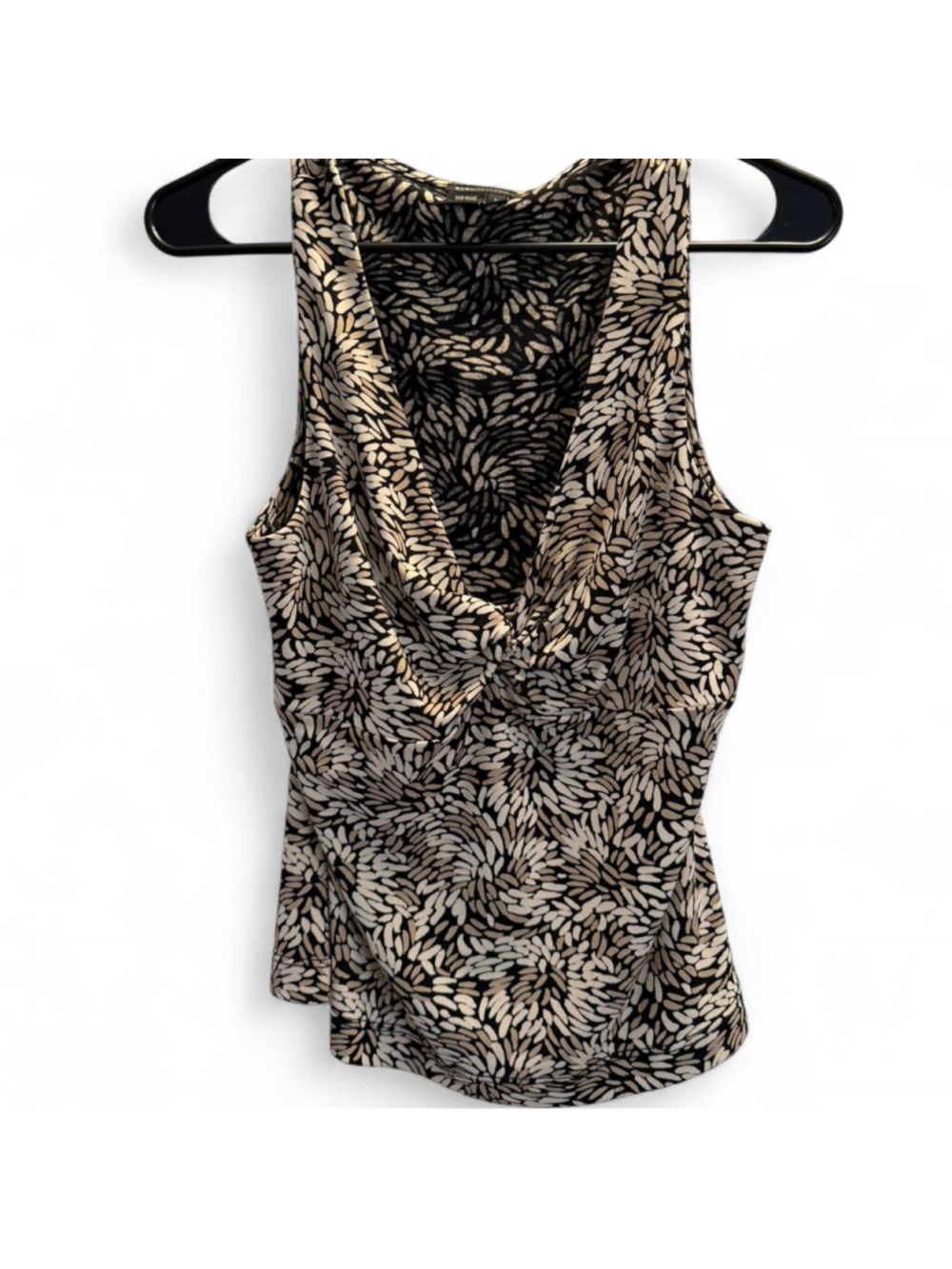 BCBGMAXAZRIA vintage black & cream floral print blouse with knotted detail at th
